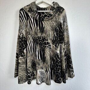 Lapis Womens Animal Print Long Sleeve Cowl Neck Tunic Top Medium Black Stretch